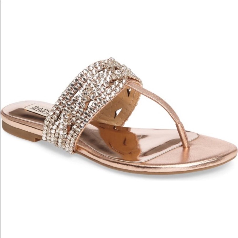 Badgley Mischka Trent Low sandal in rose gold.